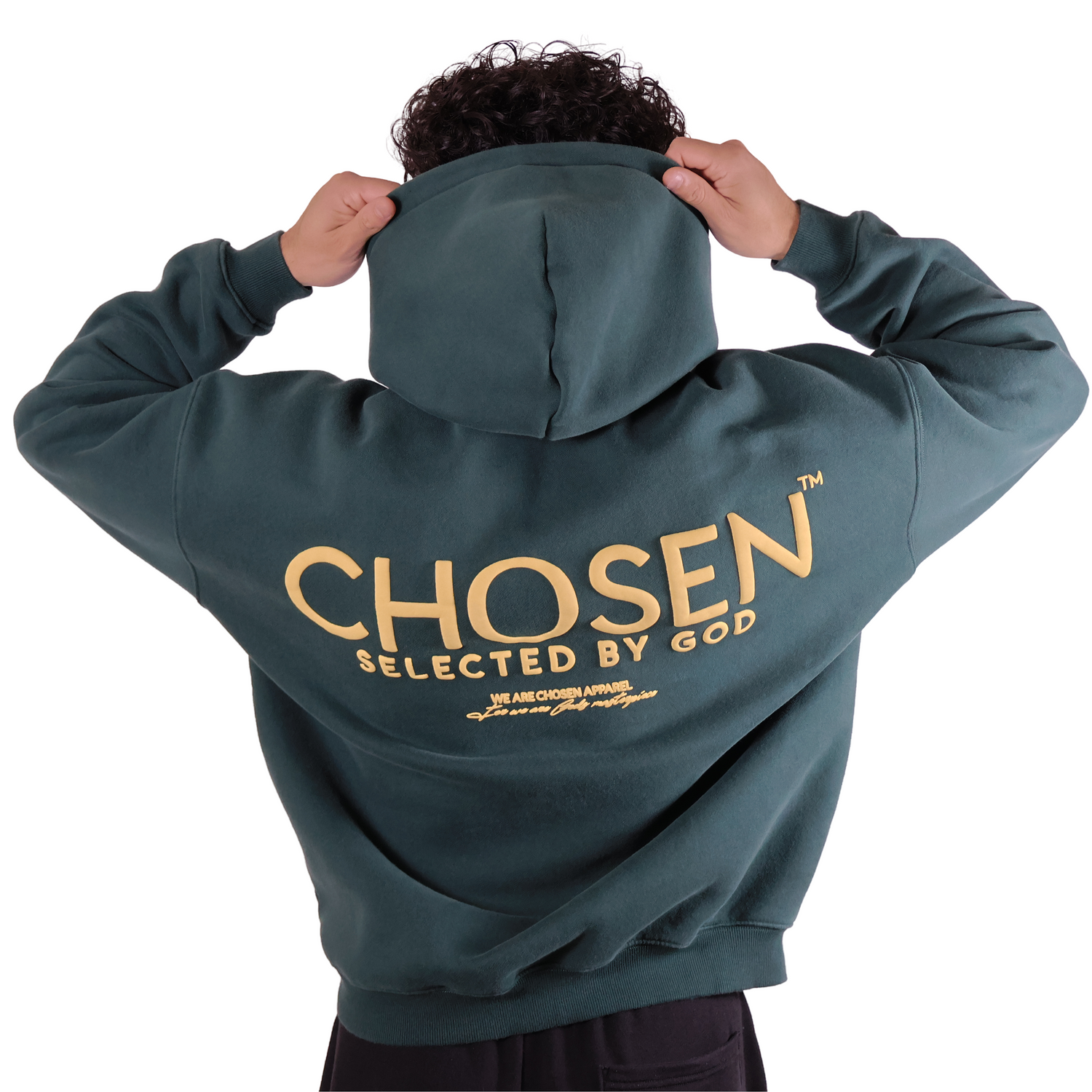 We Are Chosen Apparel Forest Green Hoodie with Ephesians 2:10 Design