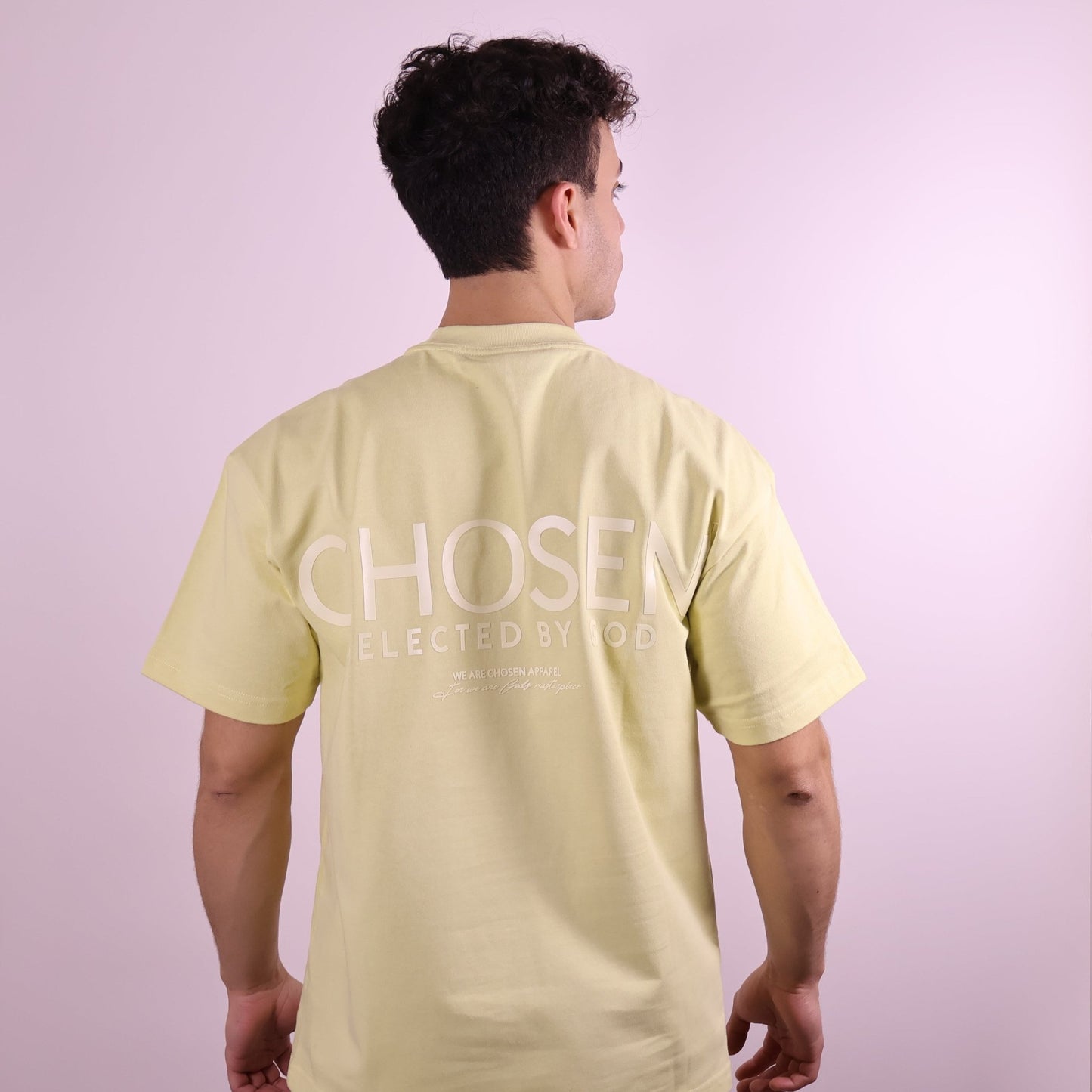 #Close - up of 'We Are His Masterpiece' script on a forest green hoodie from We Are Chosen Apparel, inspired by Ephesians 2:10# - #wearechosenapparel# - #20% off all We Are Chosen Apparel hoodie