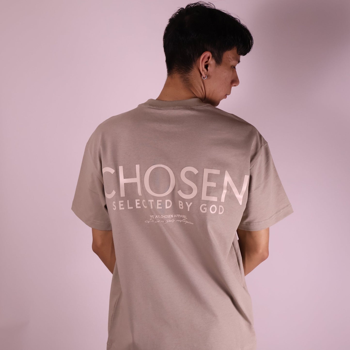 #Close - up of 'We Are His Masterpiece' script on a forest green hoodie from We Are Chosen Apparel, inspired by Ephesians 2:10# - #wearechosenapparel# - #20% off all We Are Chosen Apparel hoodie