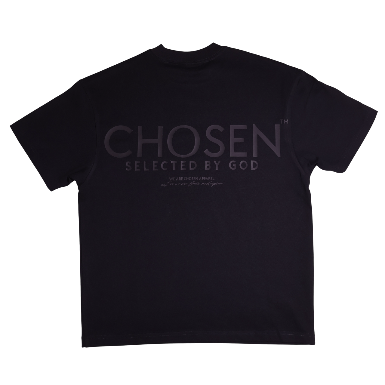 Back view of black Christian T-shirt with Ephesians 2:10 design by We Are Chosen Apparel