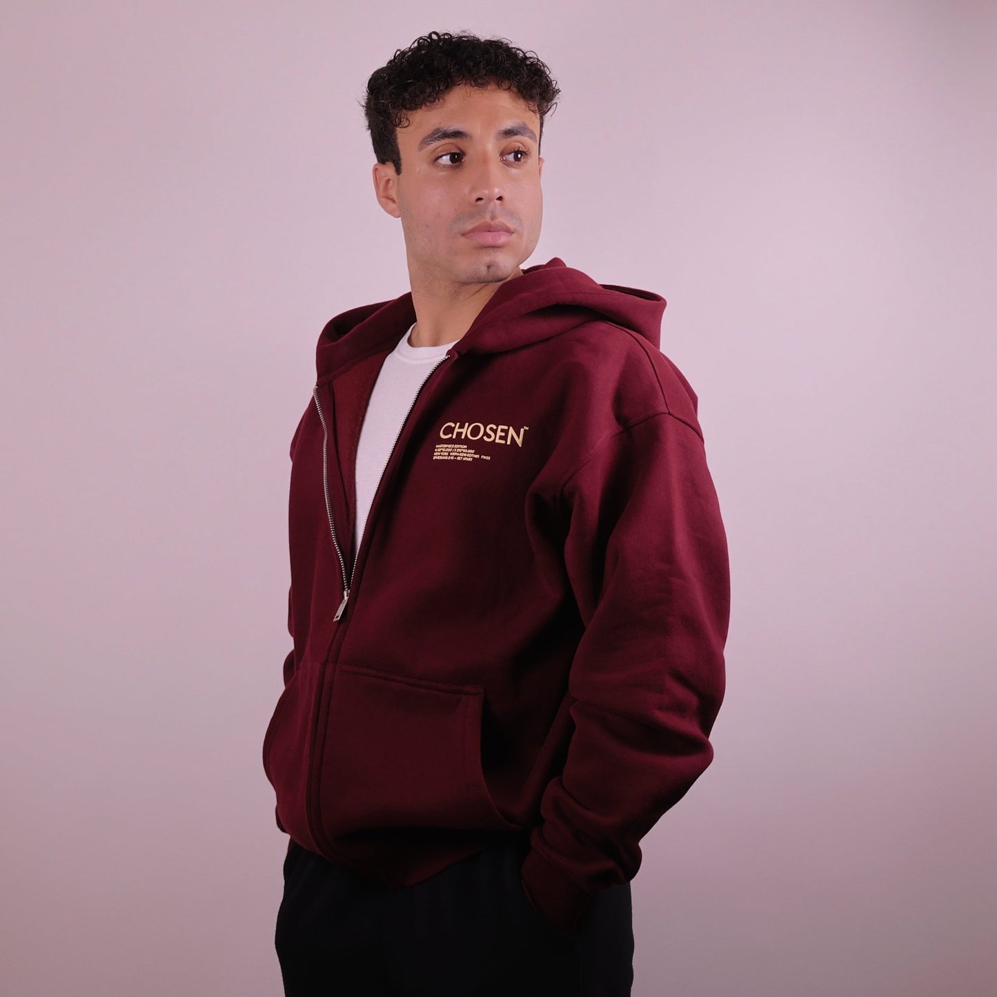 Close - up of 'We Are His Masterpiece' script on a forest green hoodie from We Are Chosen Apparel, inspired by Ephesians 2:10 - wearechosenapparel - 20% off all We Are Chosen Apparel hoodie