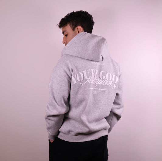 Close - up of 'We Are His Masterpiece' script on a forest green hoodie from We Are Chosen Apparel, inspired by Ephesians 2:10 - wearechosenapparel - 20% off all We Are Chosen Apparel hoodie