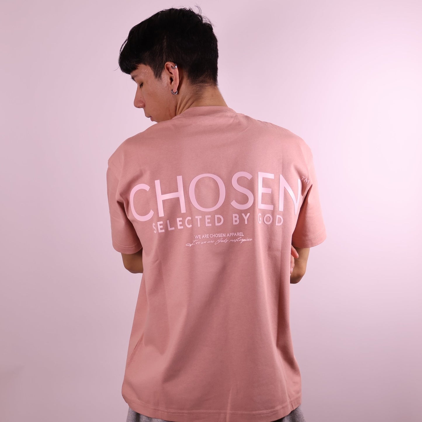 #Close - up of 'We Are His Masterpiece' script on a forest green hoodie from We Are Chosen Apparel, inspired by Ephesians 2:10# - #wearechosenapparel# - #20% off all We Are Chosen Apparel hoodie