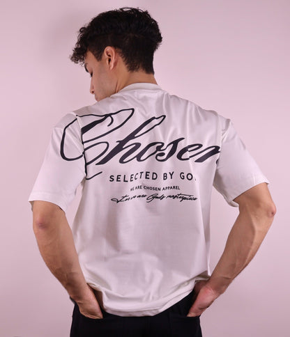 Close-up of 'We Are His Masterpiece' script on a forest green hoodie from We Are Chosen Apparel, inspired by Ephesians 2:10 - wearechosenapparel- 20% off all We Are Chosen Apparel hoodie