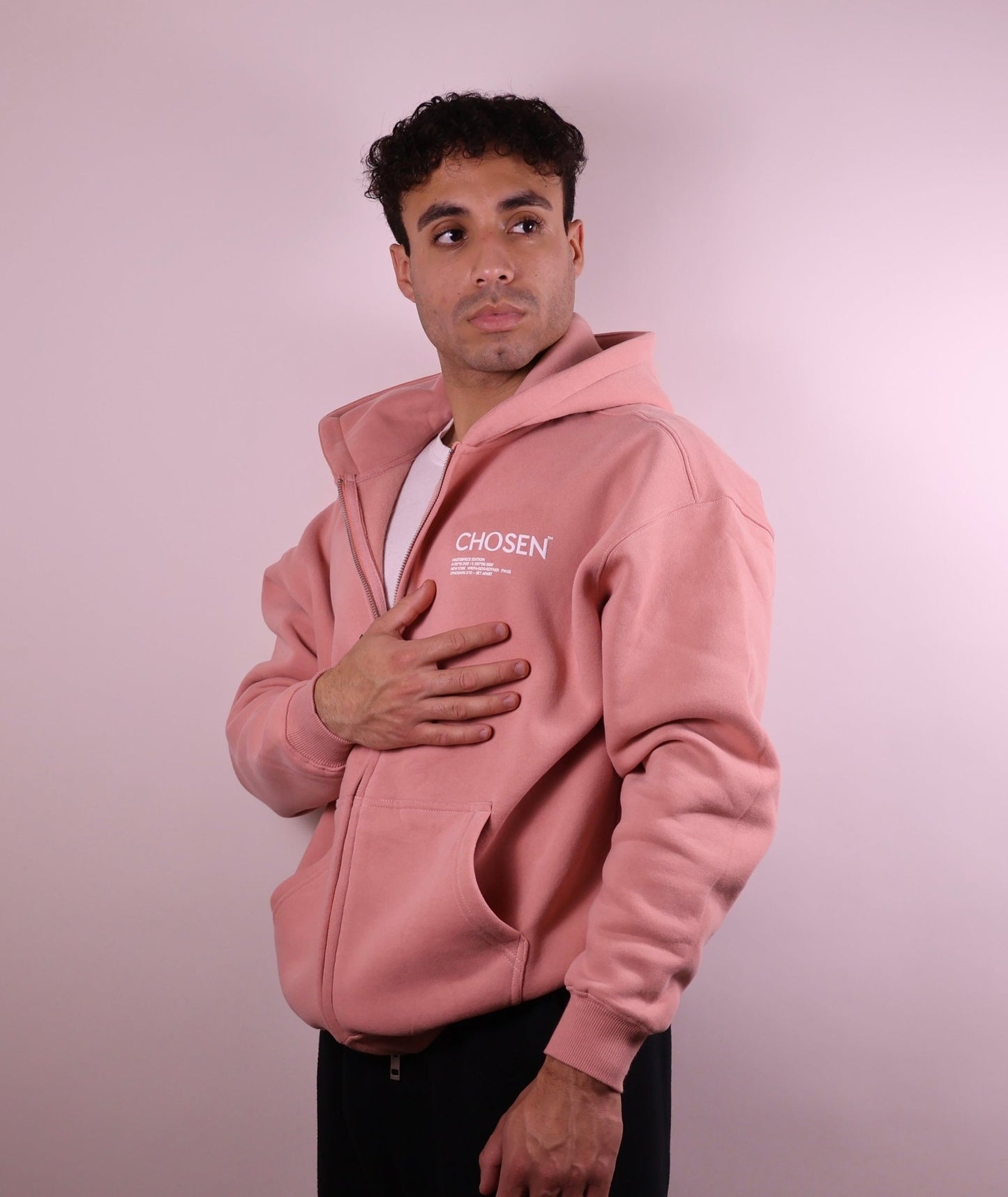 Close - up of 'We Are His Masterpiece' script on a forest green hoodie from We Are Chosen Apparel, inspired by Ephesians 2:10 - wearechosenapparel - 20% off all We Are Chosen Apparel hoodie