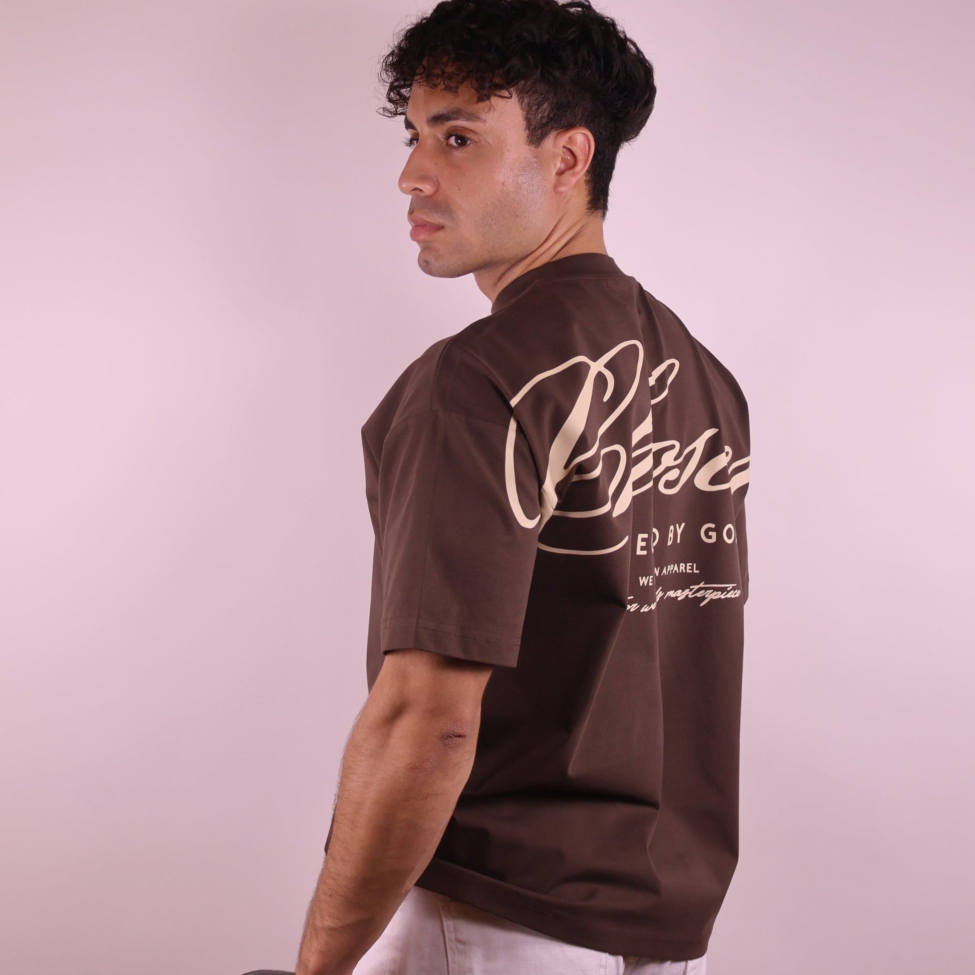 Close-up of 'We Are His Masterpiece' script on a forest green hoodie from We Are Chosen Apparel, inspired by Ephesians 2:10 - wearechosenapparel- 20% off all We Are Chosen Apparel hoodie